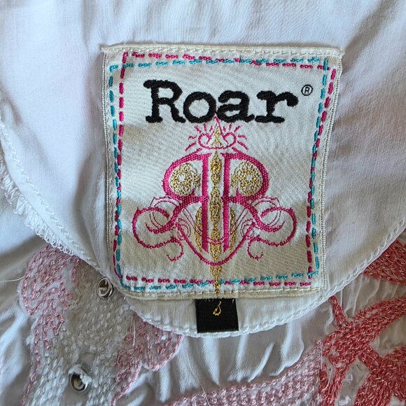 Destined To ROAR White Snap Front Embellished Cotton Blend Western Shirt Size S - Picture 9 of 10